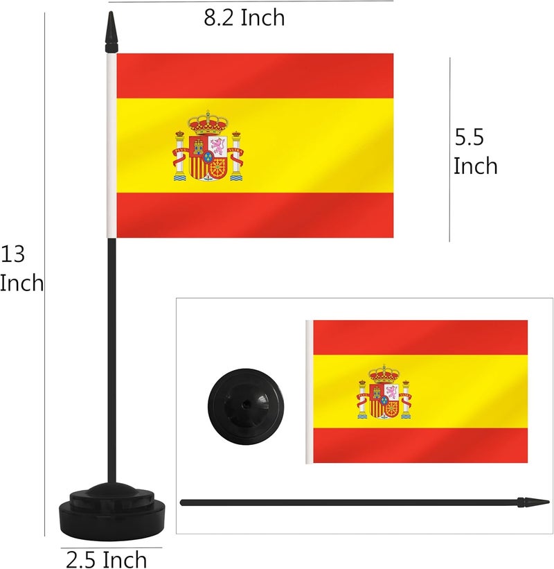 Yamiuo 2 Pack Spain Desk Flag Set, Spanish Desktop Small Miniature Table Office Flag with 12" Black Pole and Black Base, Offices, Classroom, Home, Festival Decoration (Spain) - Image 2